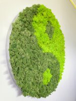 Moosbild - Islandmoos - Yin Yang - Alurahmen Rund - Durchmesser 60 cm